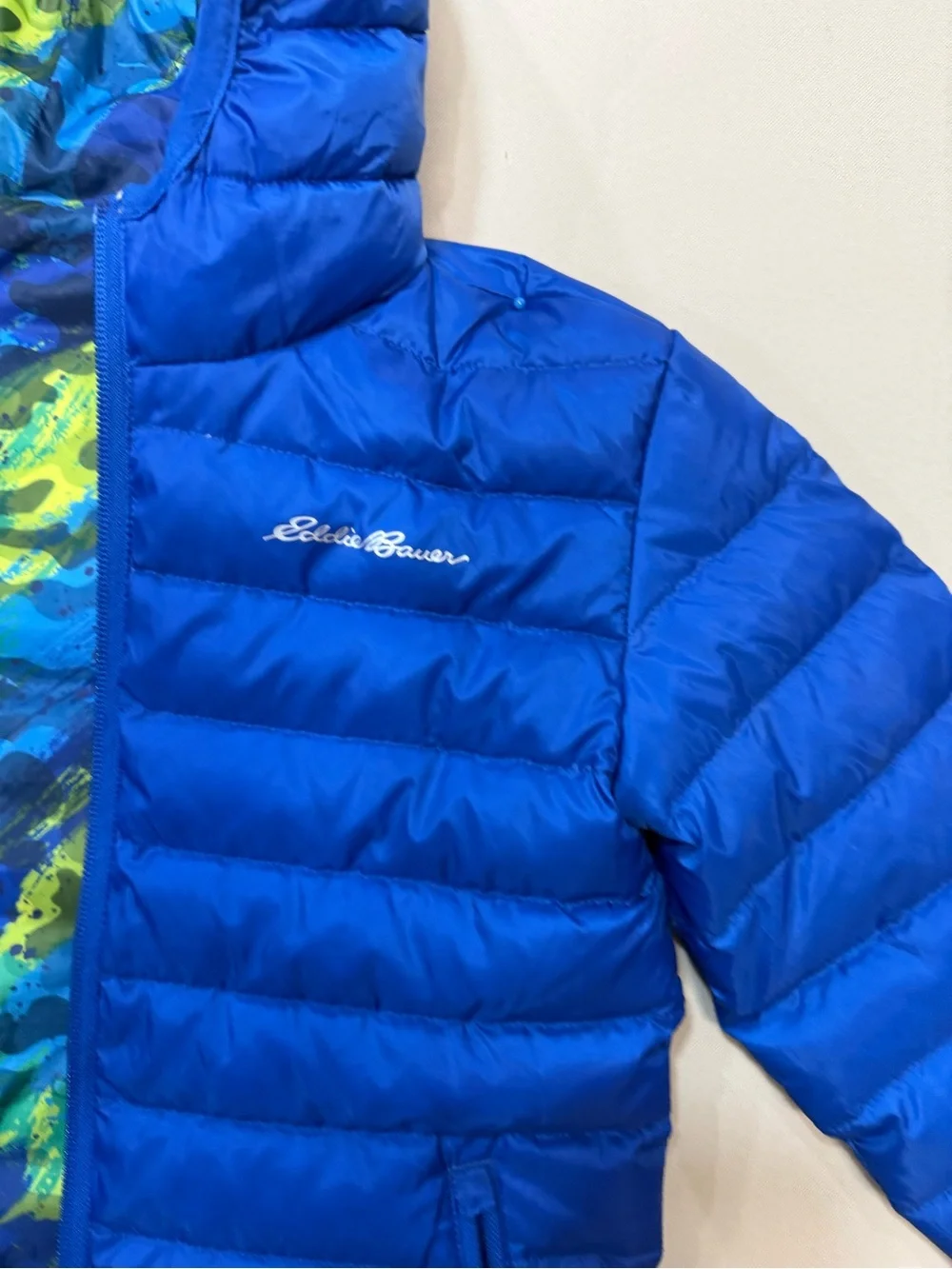 Eddie Bauer boys reversable duck down puff jacket Size XS(5/6)